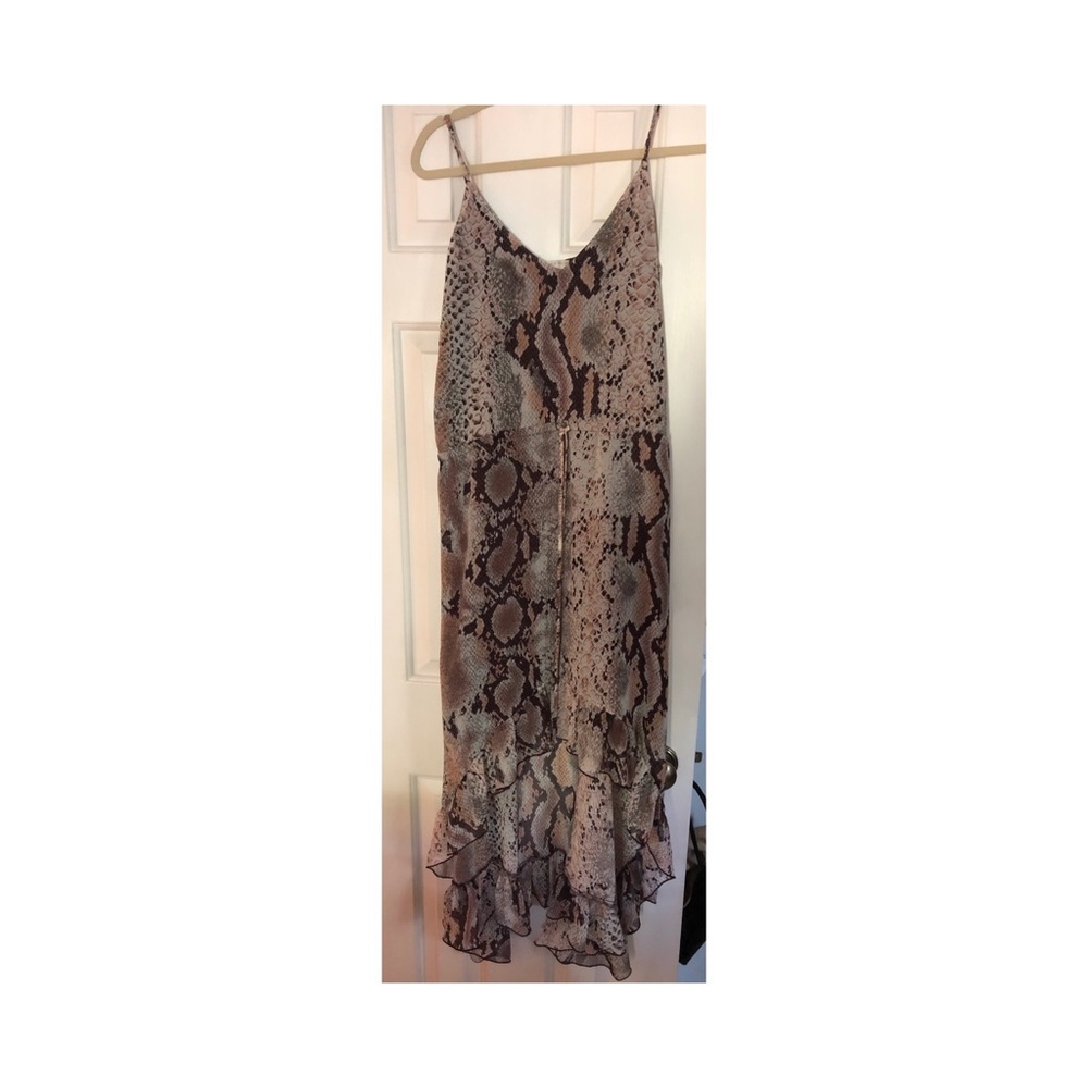Snake print strapy high low dress with tie waist